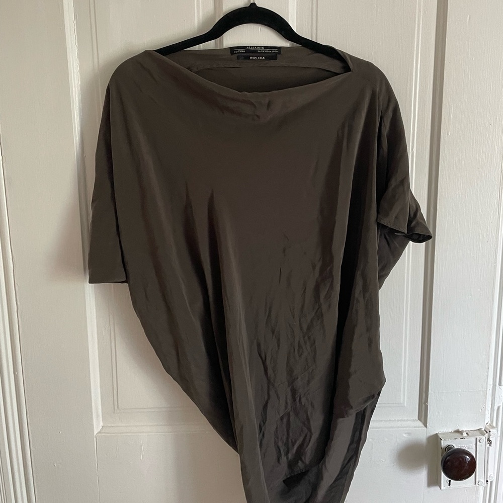 ALLSAINTS 100% silk asymmetrical top, grey  SMALL 6